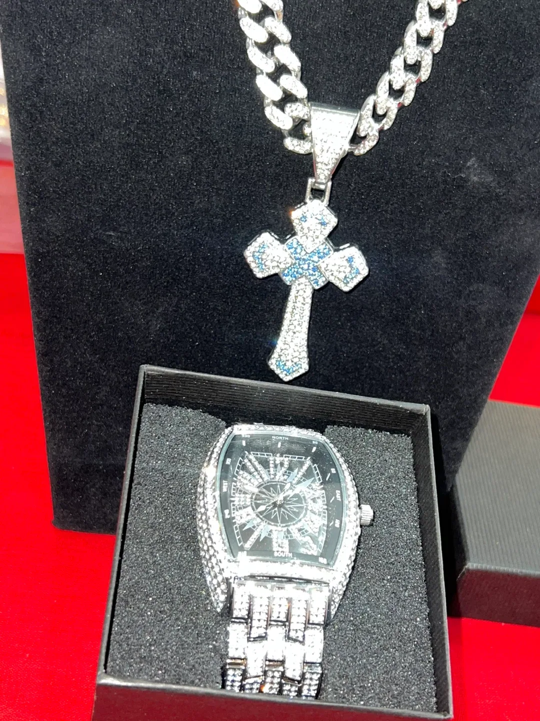 Men's Diamond Watch & Necklace Set