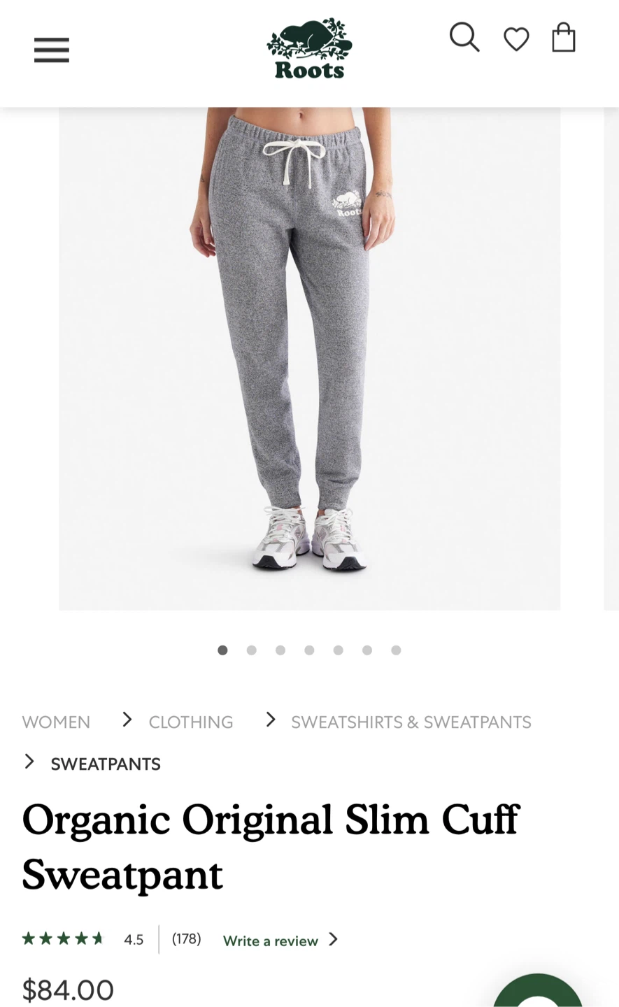 Roots Organic Slim Cuff Sweatpants - Size S