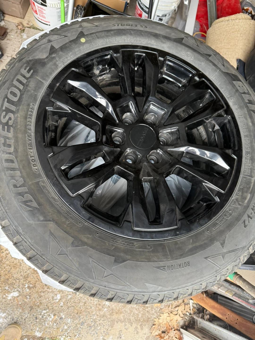 Set of 4 Bridgestone Blizzak 235/65R18 Winter Tire on GMC Rim