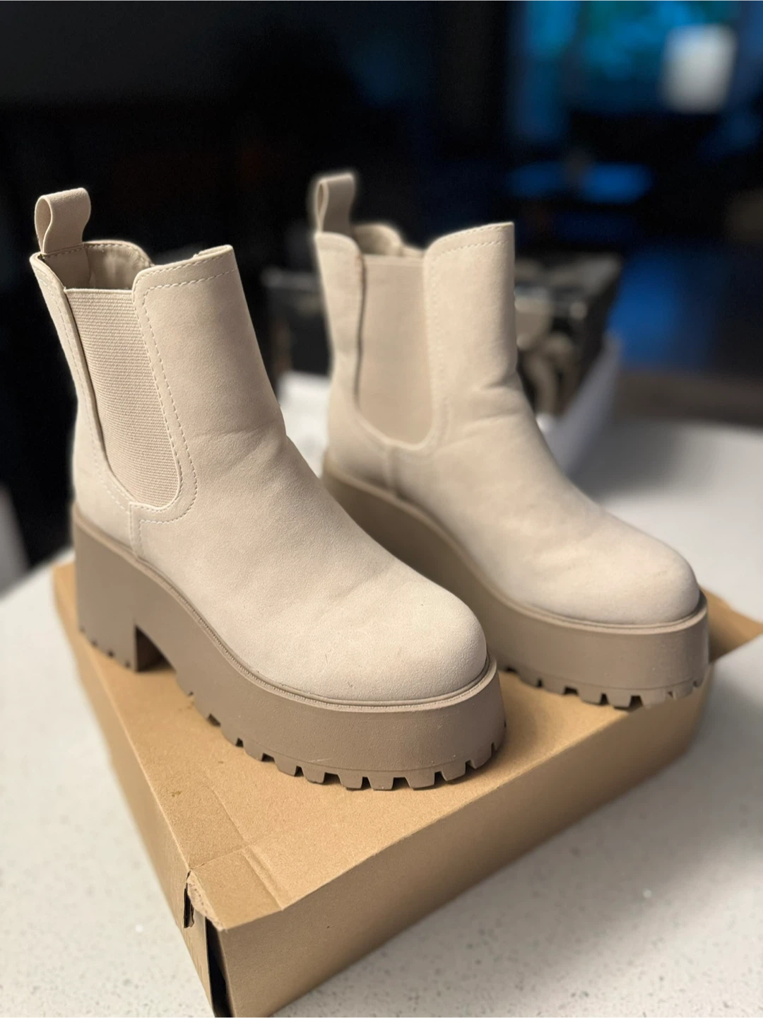 Beige Platform Chelsea Boots