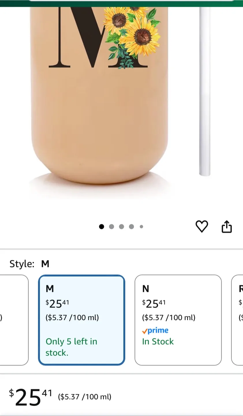 Style W Initial Sunflower Glass Cup with Bamboo Lid & Straw image indicator(3)