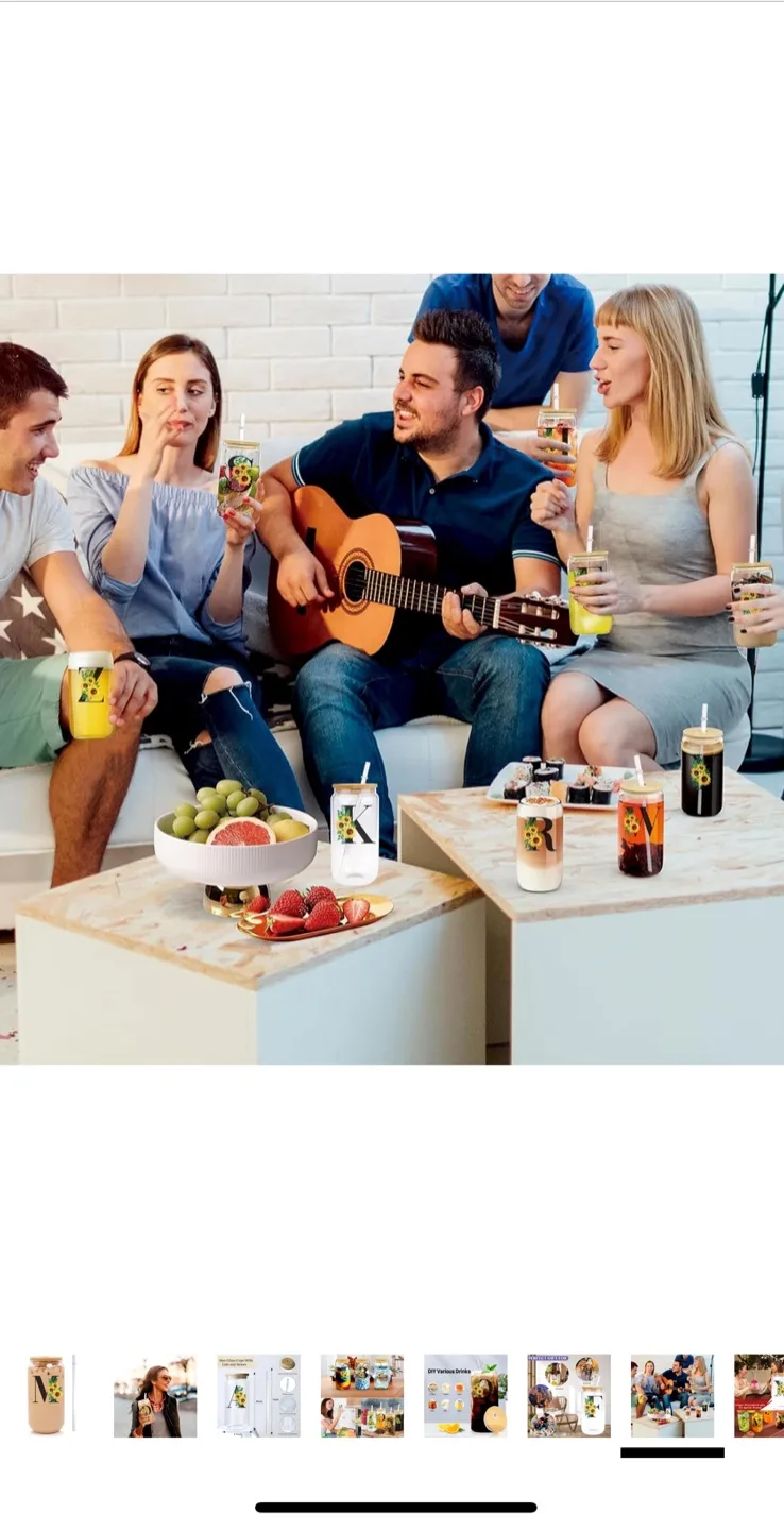 Style W Initial Sunflower Glass Cup with Bamboo Lid & Straw image indicator(8)