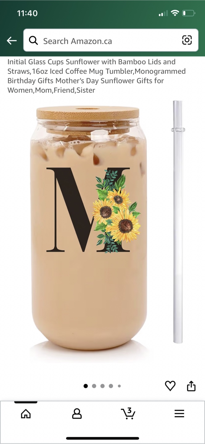 Style W Initial Sunflower Glass Cup with Bamboo Lid & Straw - photo 2