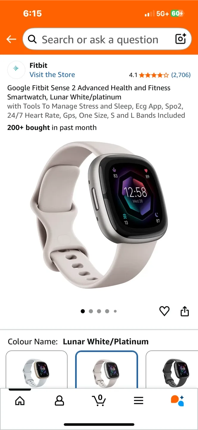 Fitbit Sense 2 Fitness Smartwatch - Lunar White