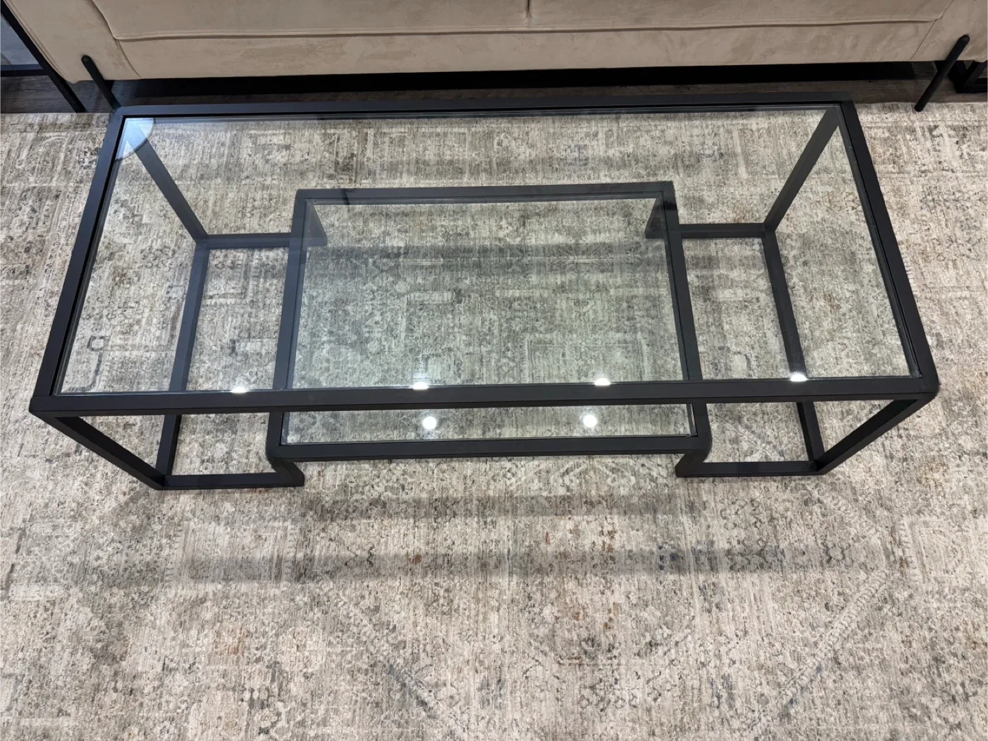 Glass Top Coffee Table - Black Frame