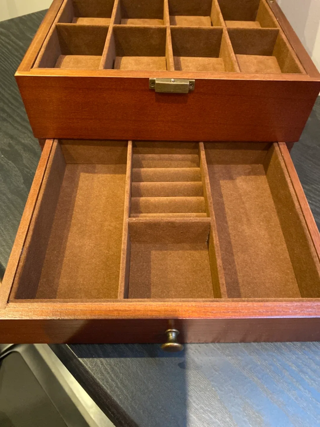 Wooden Watch and Jewelry Box with Glass Top & Drawer image indicator(3)