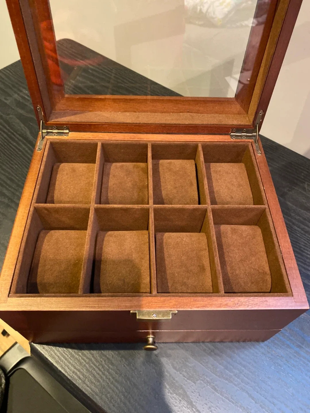 Wooden Watch and Jewelry Box with Glass Top & Drawer image indicator(2)