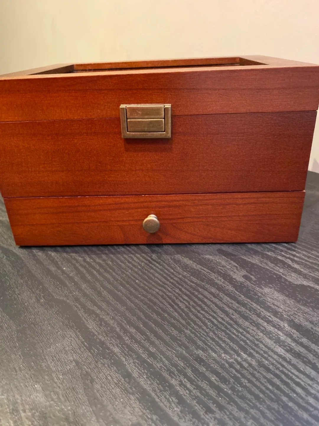 Wooden Watch and Jewelry Box with Glass Top & Drawer image indicator(4)