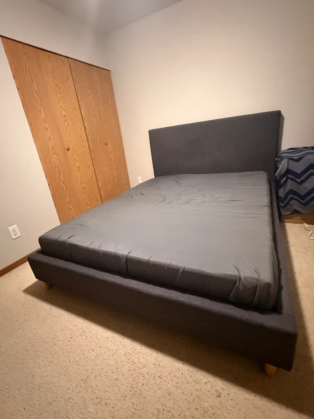 Upholstered Platform Bed Frame - Grey and Mattress
