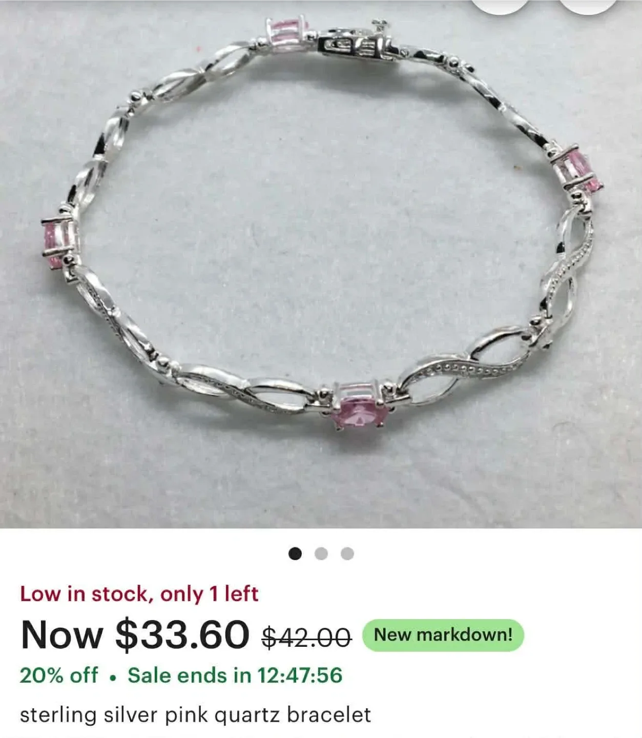 Sterling Silver Pink Quartz Bracelet