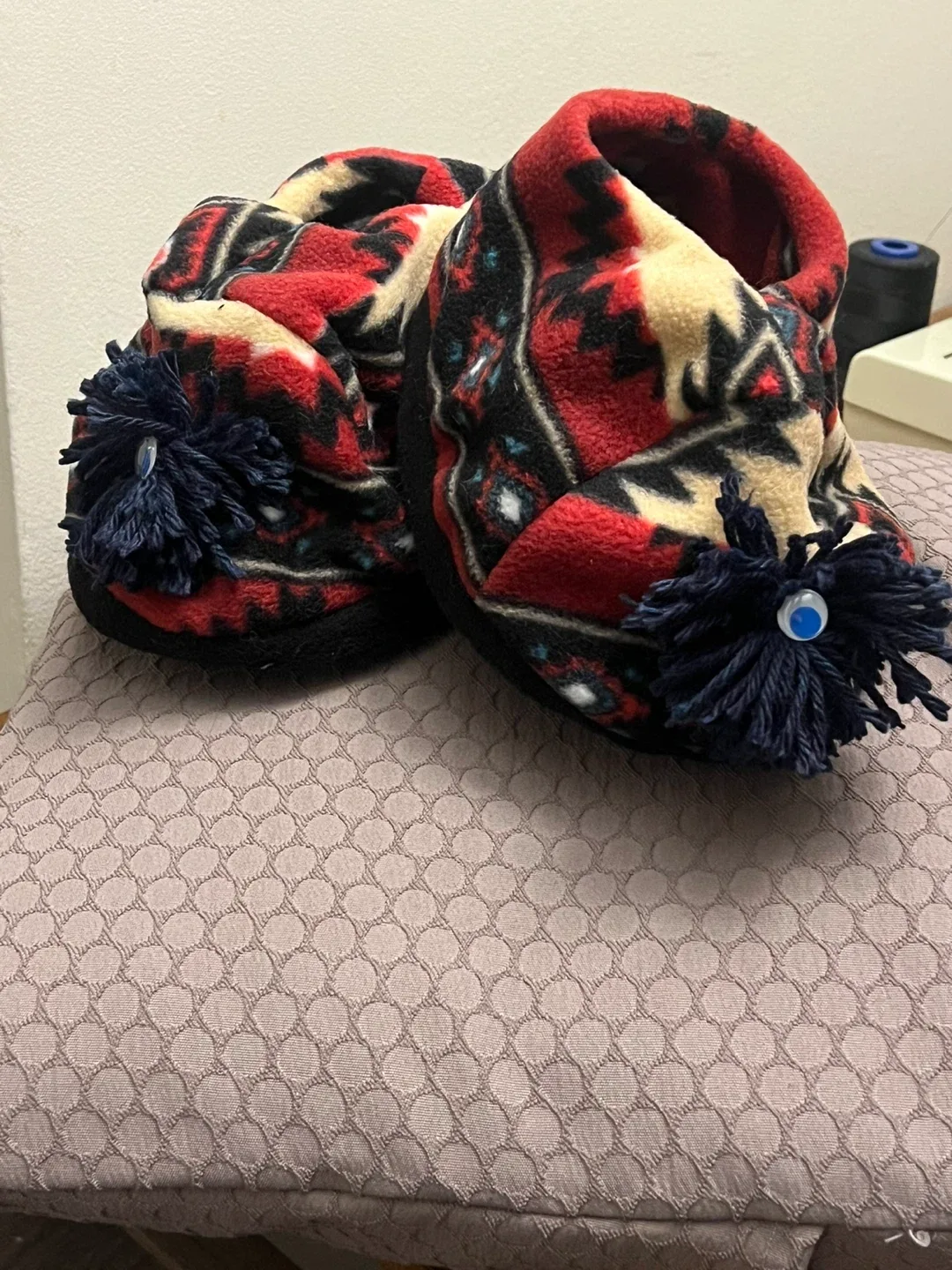 Red Patterned Fleece Slippers