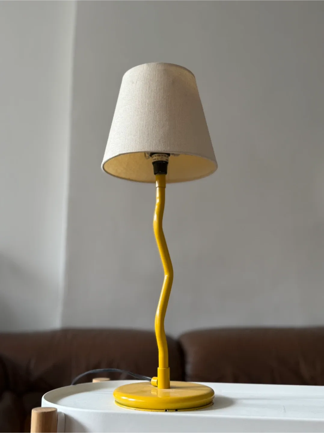 Vintage Ikea Yellow Table Lamp with Beige Shade