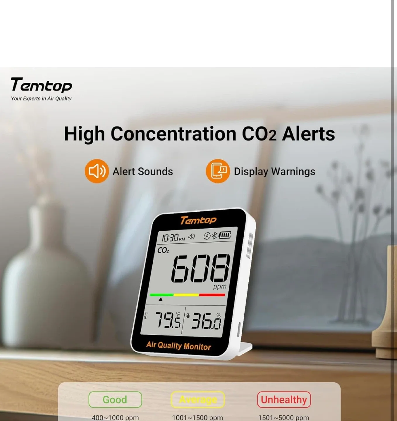 Temtop C1+ CO2 Monitor - Air Quality Tester image indicator(4)