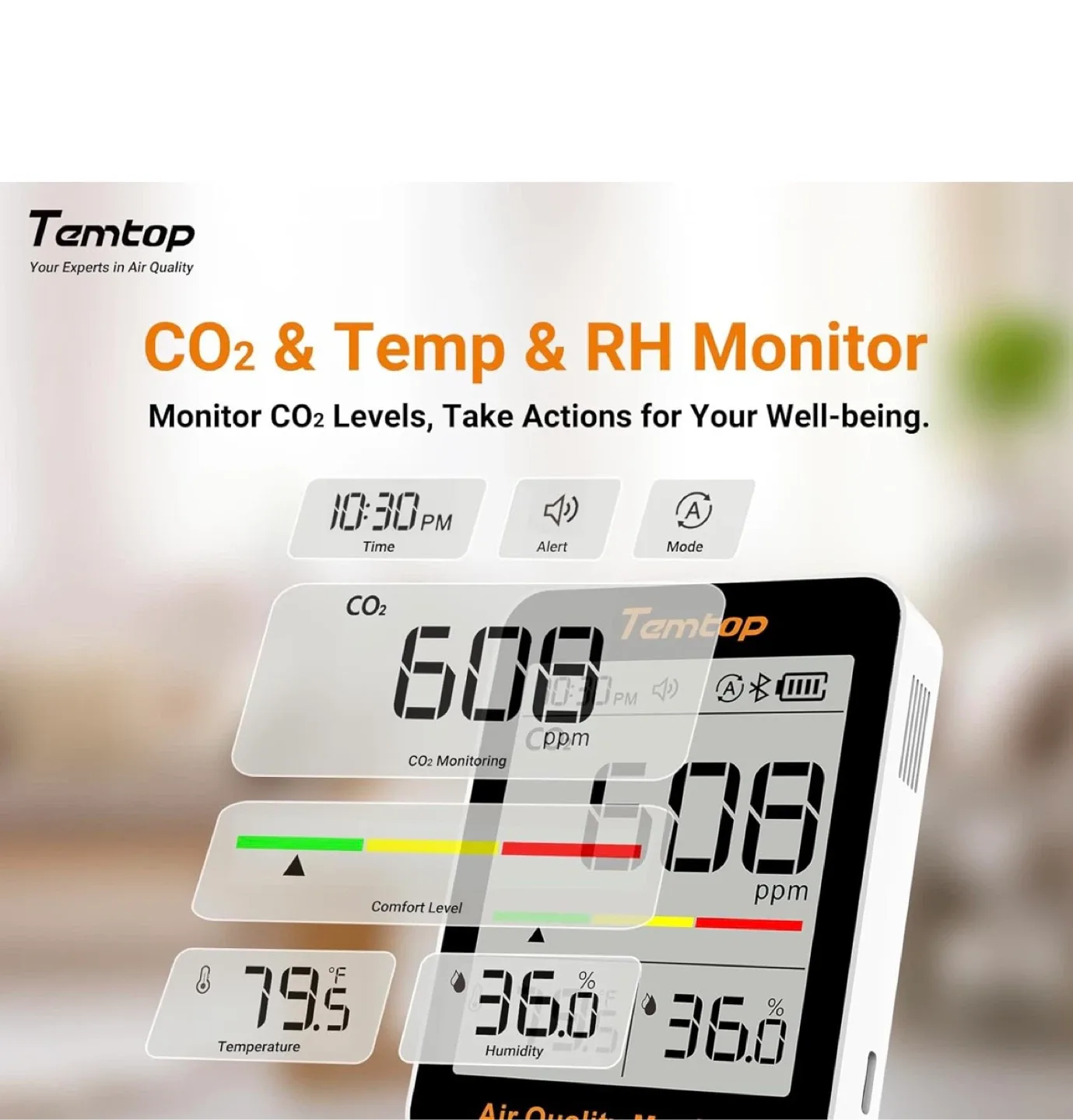 Temtop C1+ CO2 Monitor - Air Quality Tester image indicator(2)