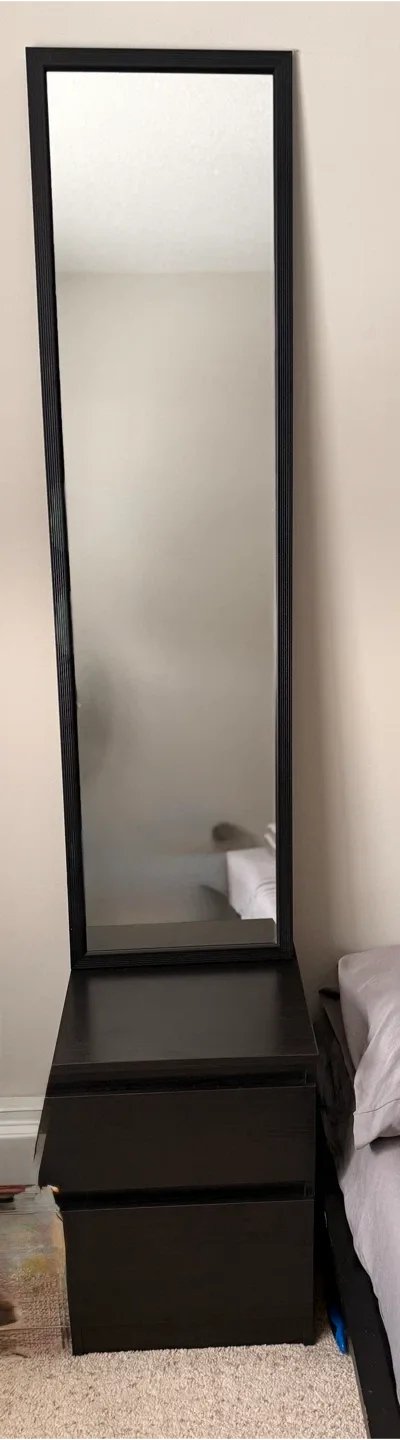 IKEA Hemnes Black-Brown Mirror with Drawer Unit