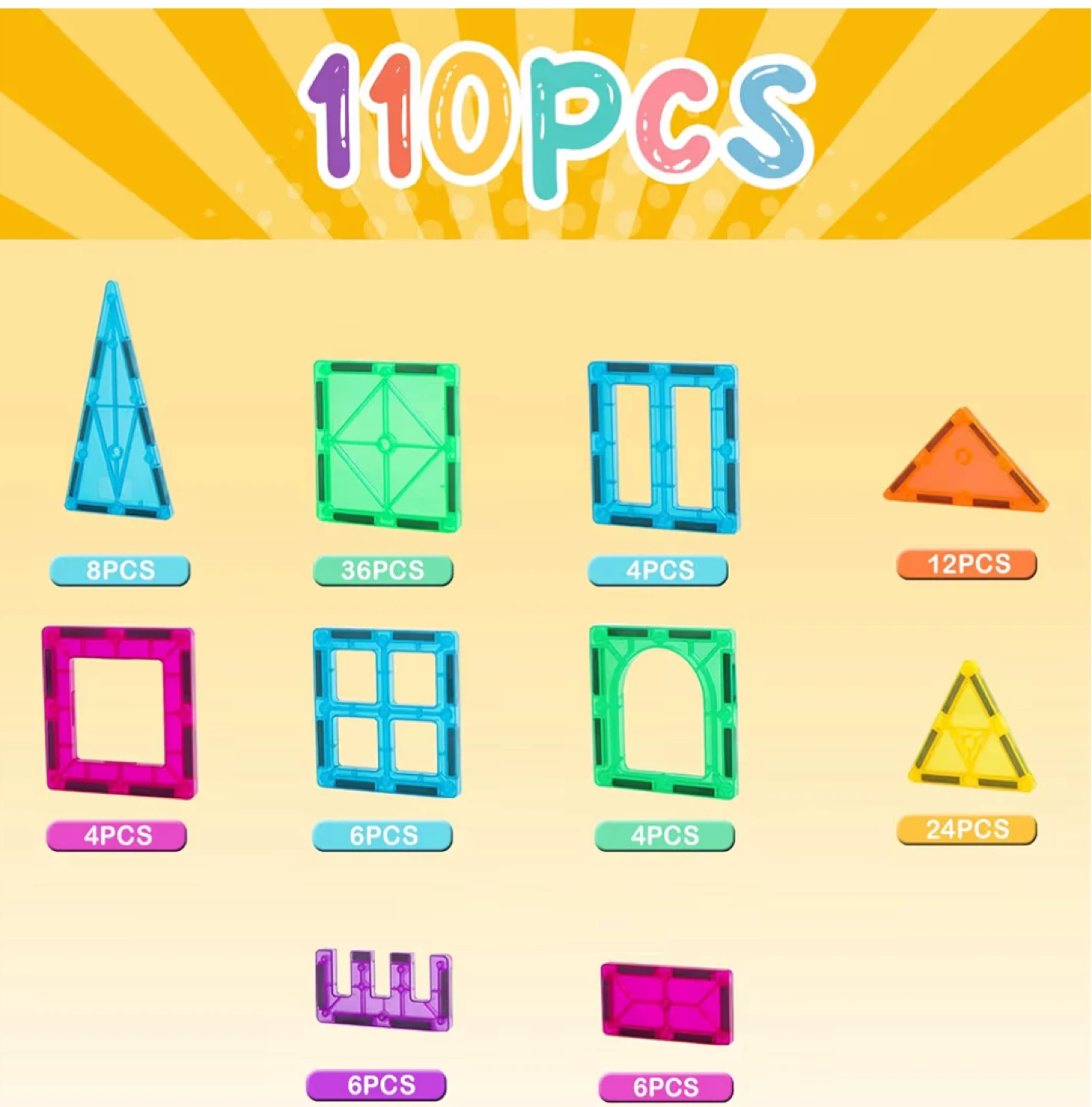 FNJO Magnetic Tiles, 110 PCS Building Set - photo 3