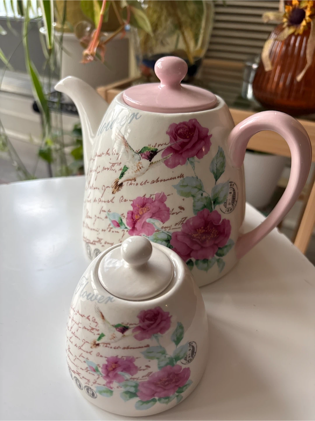 #’cleanout’ New Flower Teapot with Hummingbird Design - photo 3
