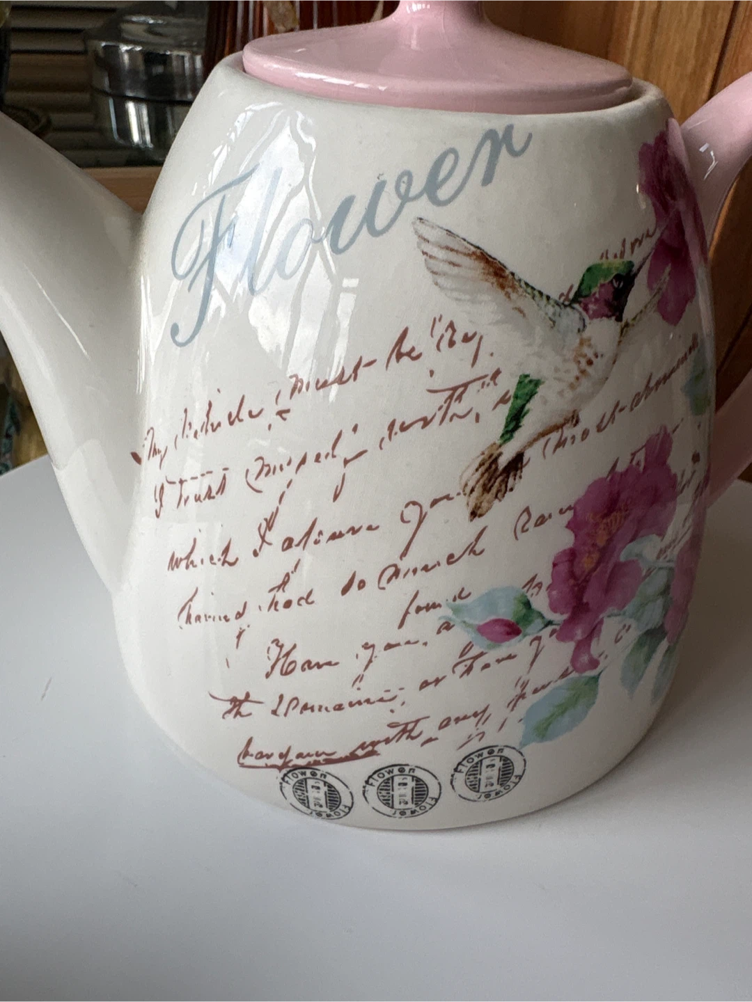 #’cleanout’ New Flower Teapot with Hummingbird Design - photo 4