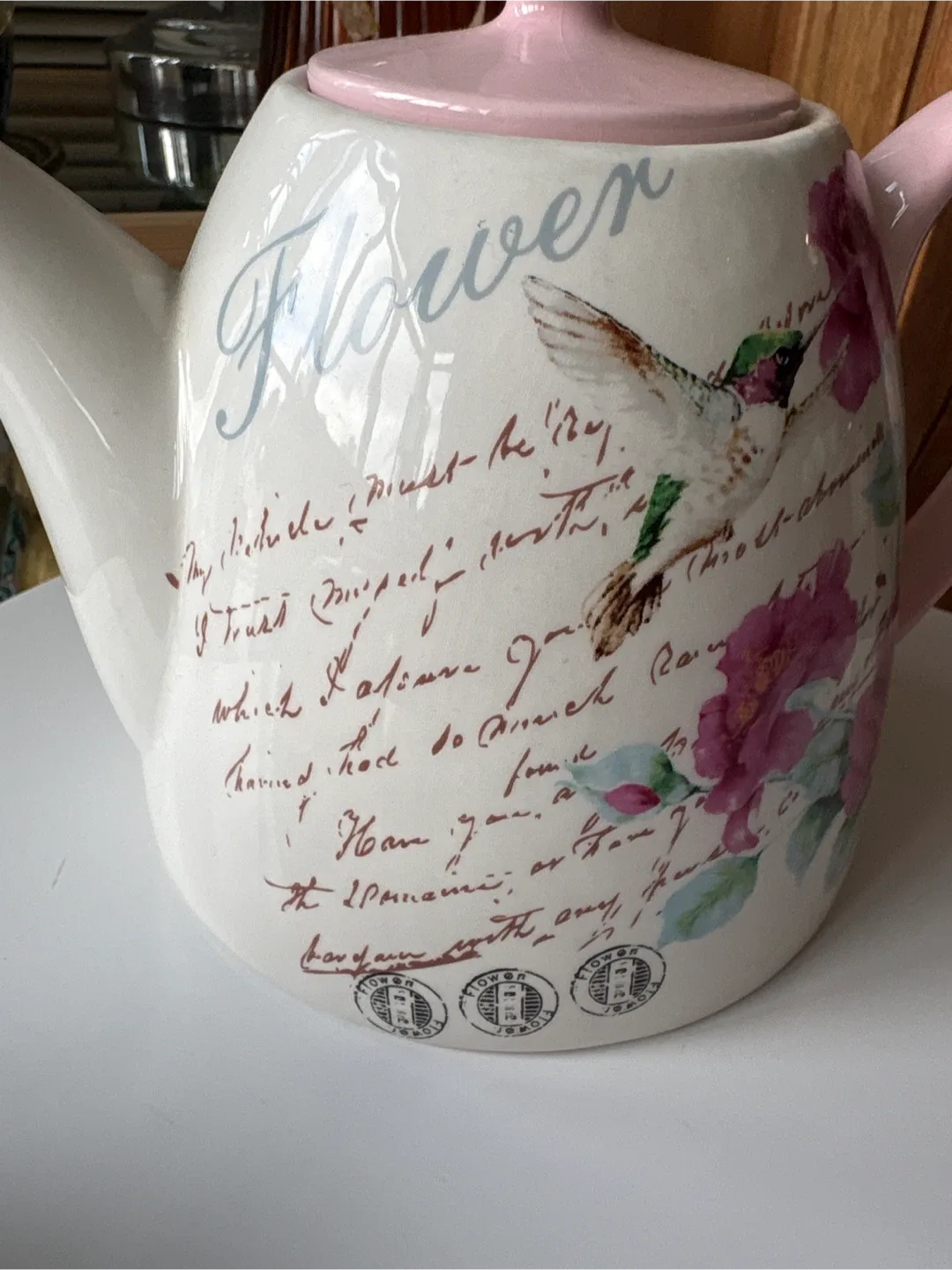 #’cleanout’ New Flower Teapot with Hummingbird Design image indicator(4)