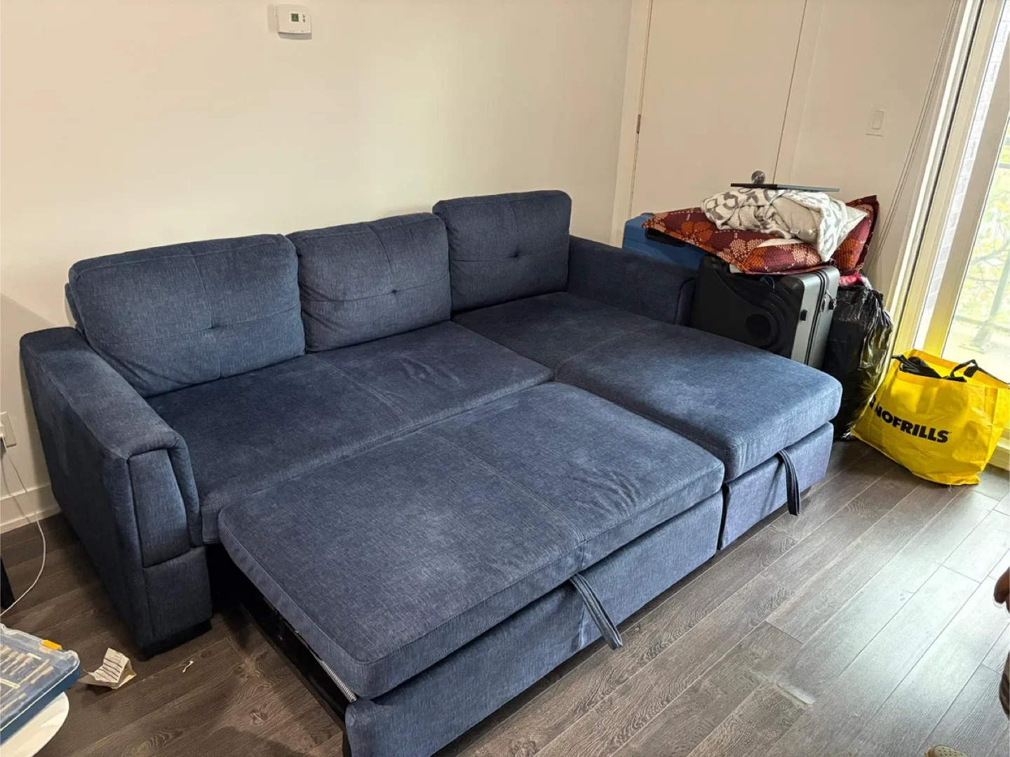 Blue Sectional Sofa with Pull-Out Bed
