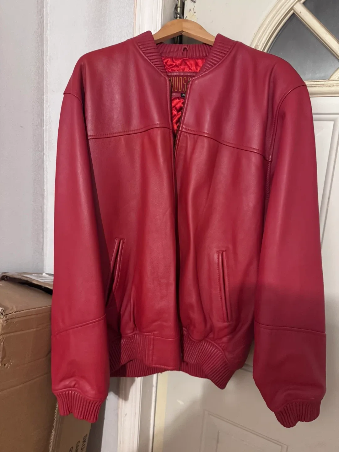 Hudson Outerwear Red Leather Bomber Jacket