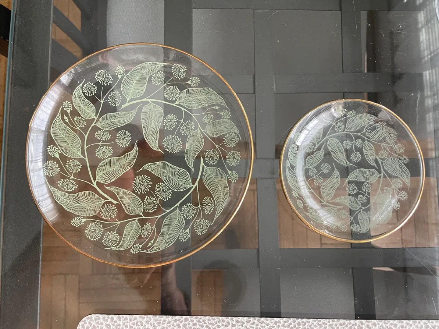 Vintage Dessert Glass Plates with Gold Trim