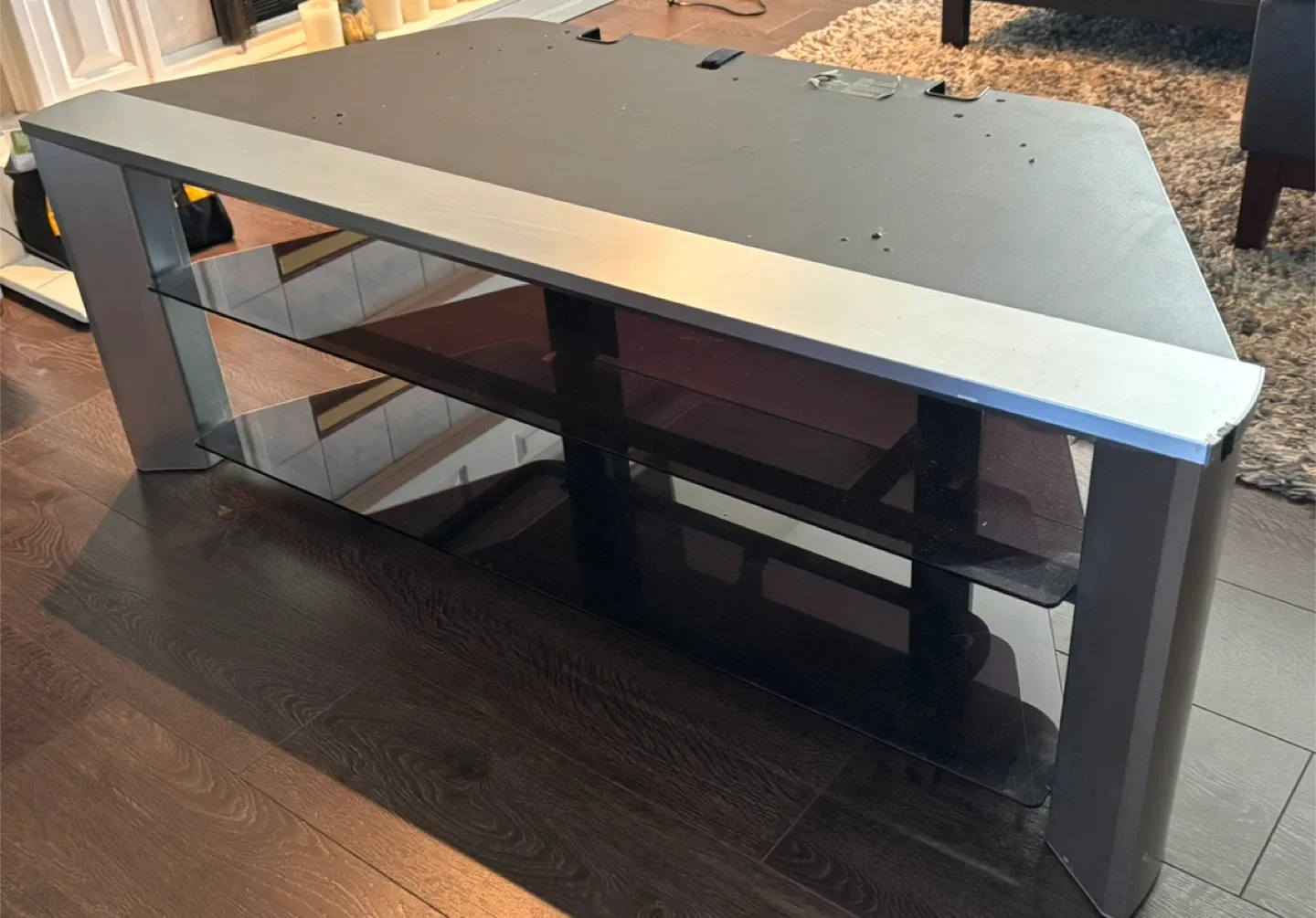 Black Glass Shelf TV Stand