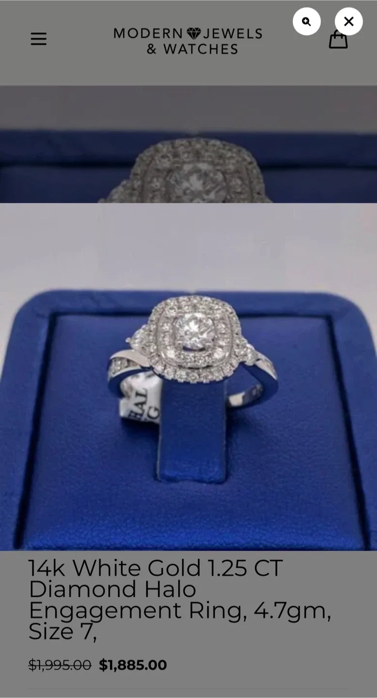 14k White Gold 1.25 CT Diamond Halo Engagement Ring