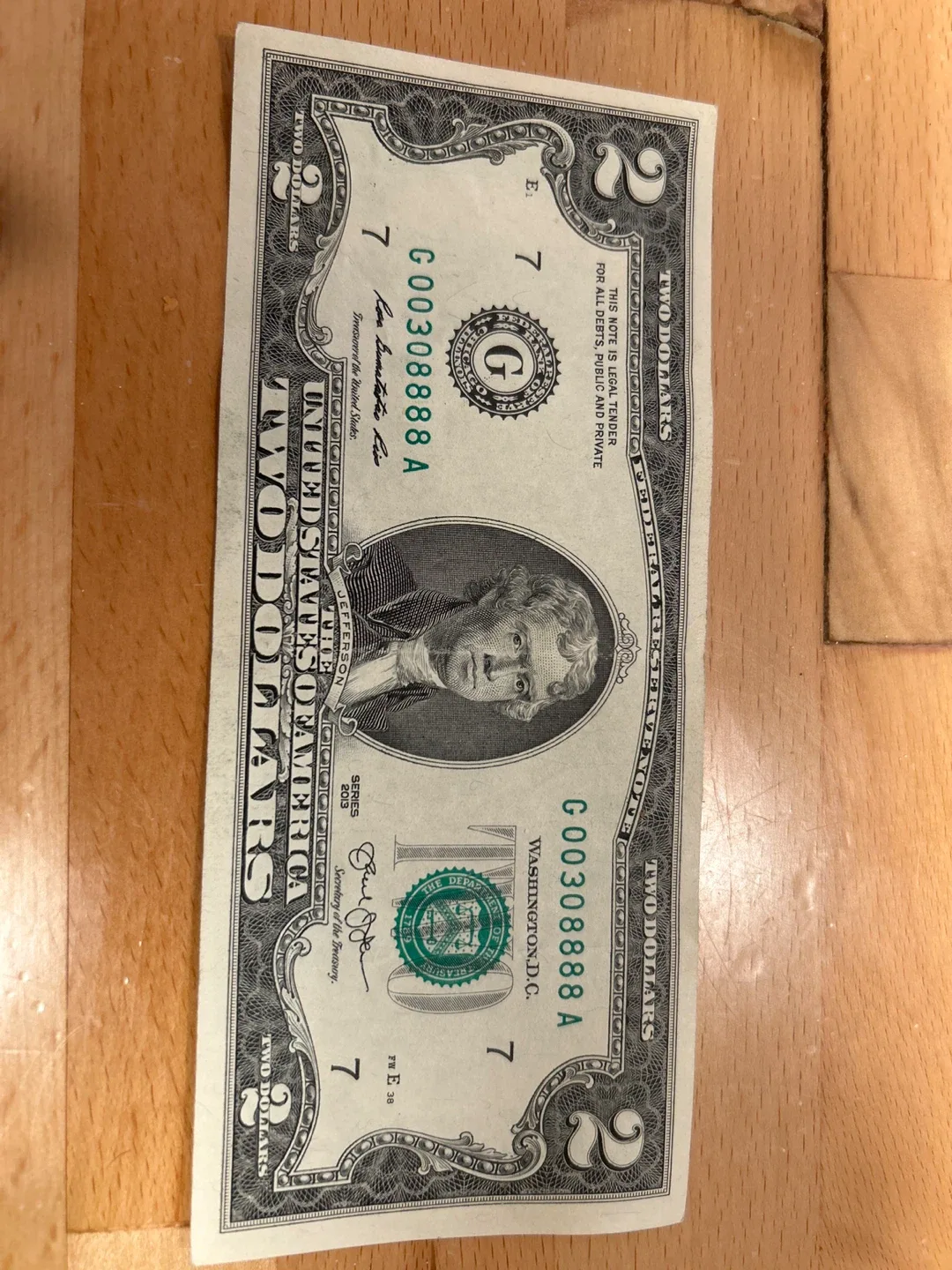 $2 US Dollar Bill