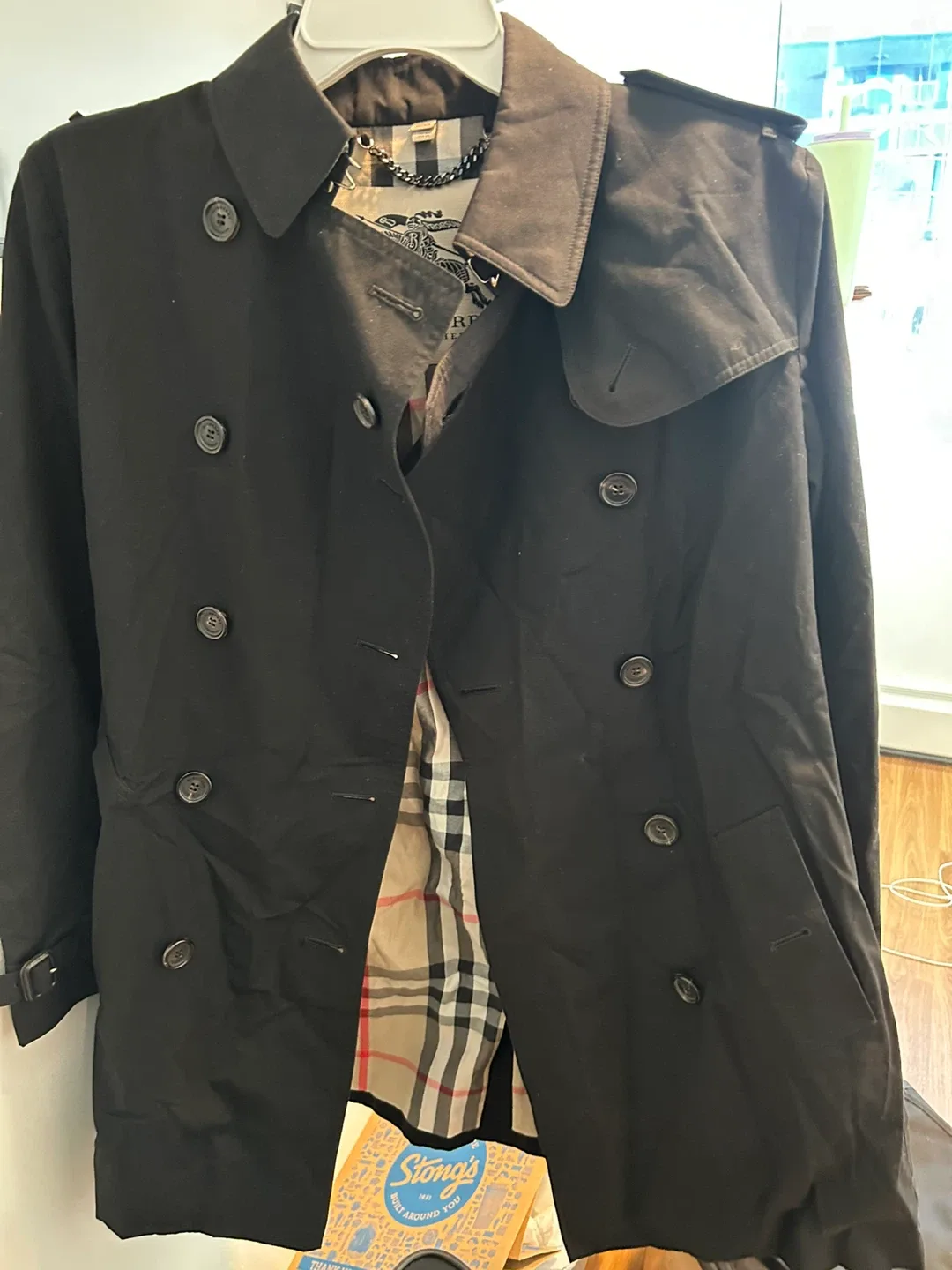Burberry Black Trench Coat US Size 14 no waist belt