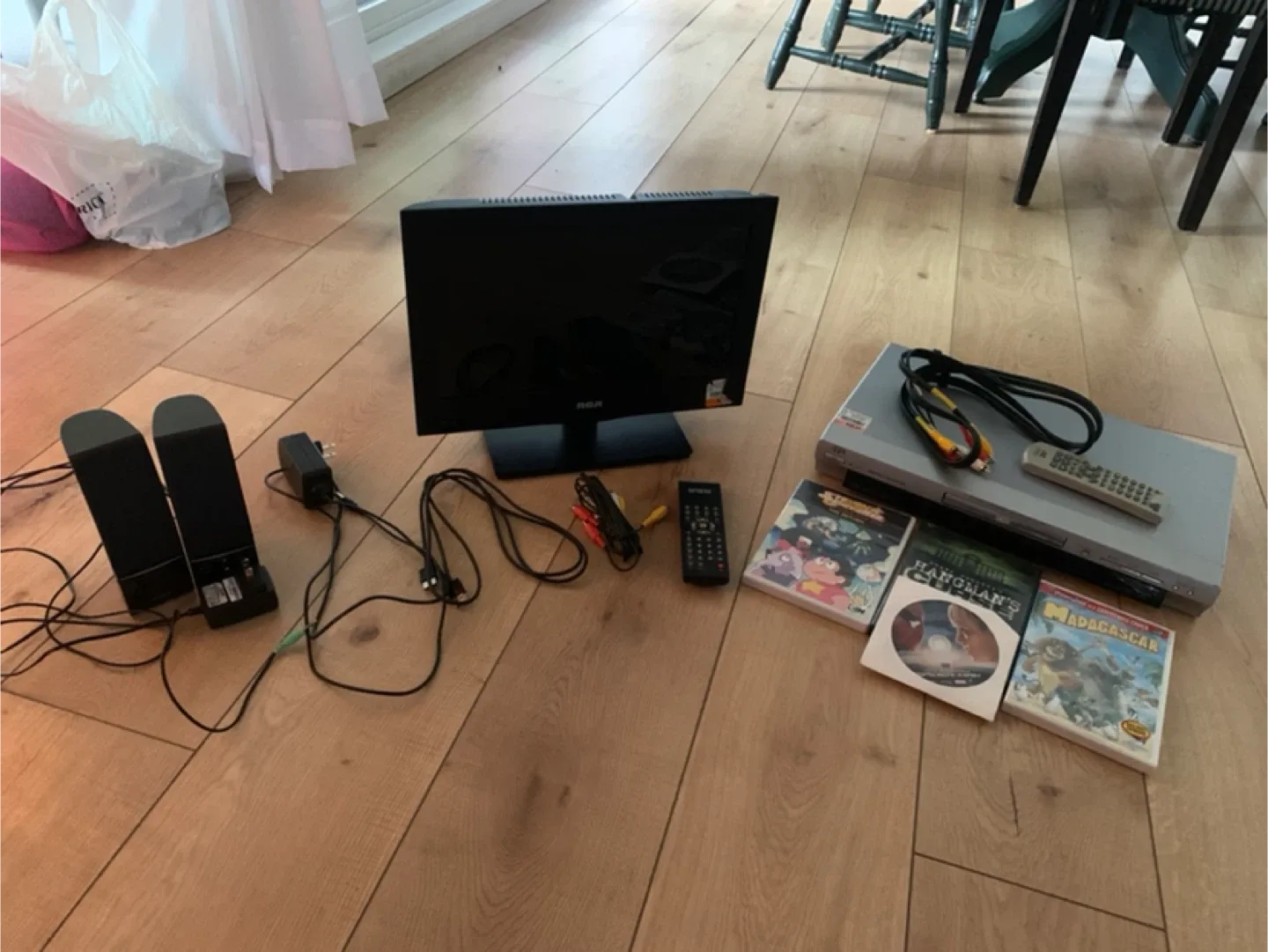 Speakers, Small monitor, DVD’s and its player