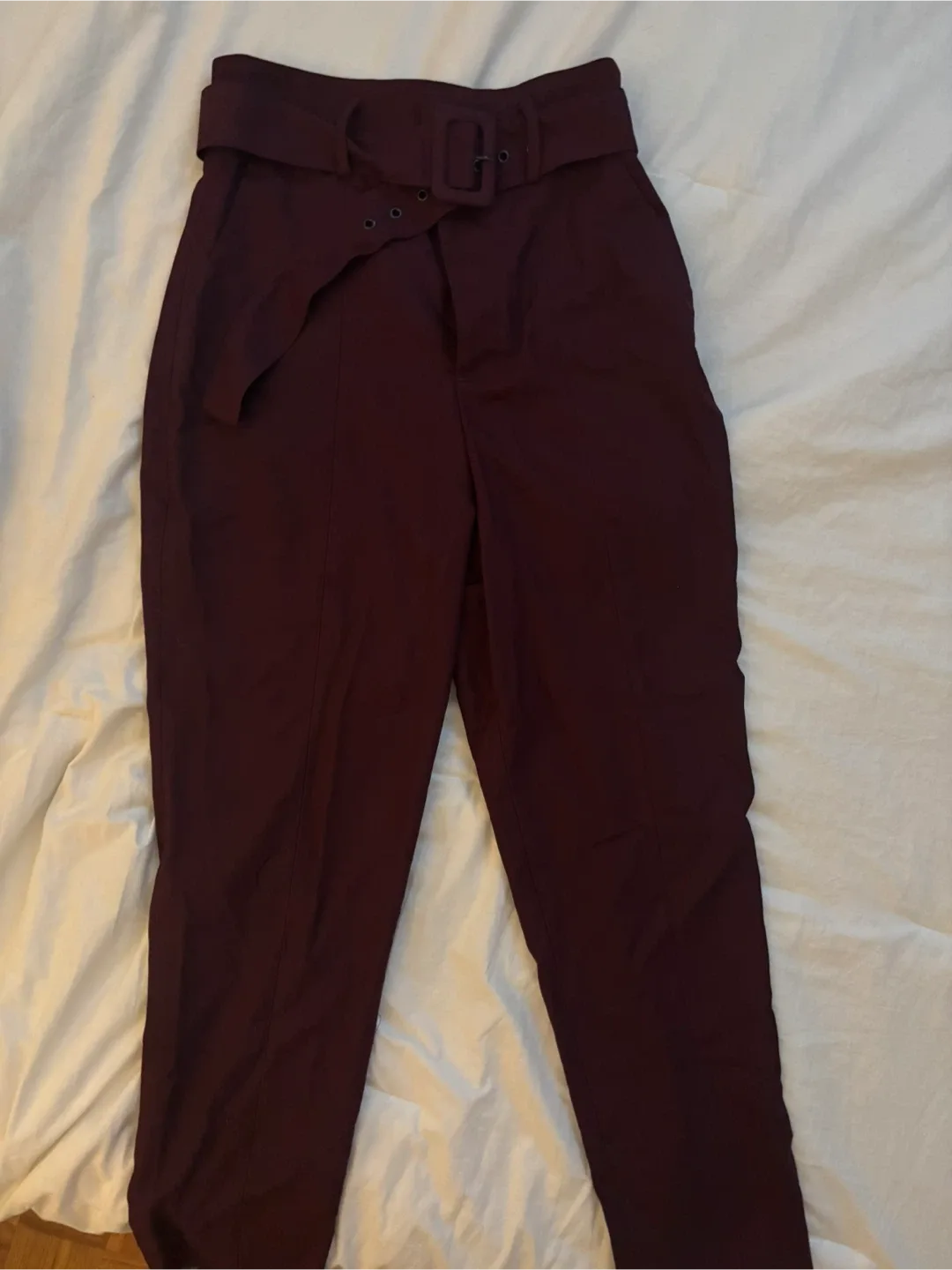 Zara Burgundy Belted Trousers