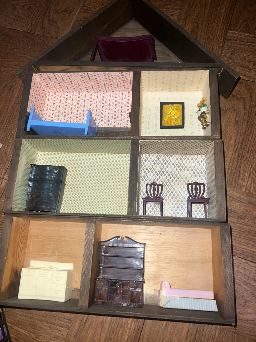 Vintage Wooden Dollhouse with Furniture #Cleanout