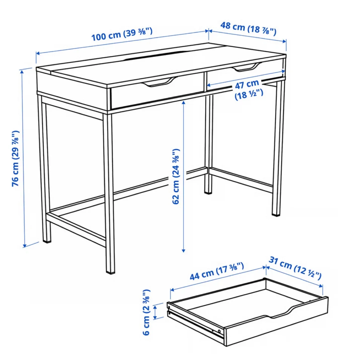 IKEA Malm Desk with 2 Drawers - Black image indicator(5)