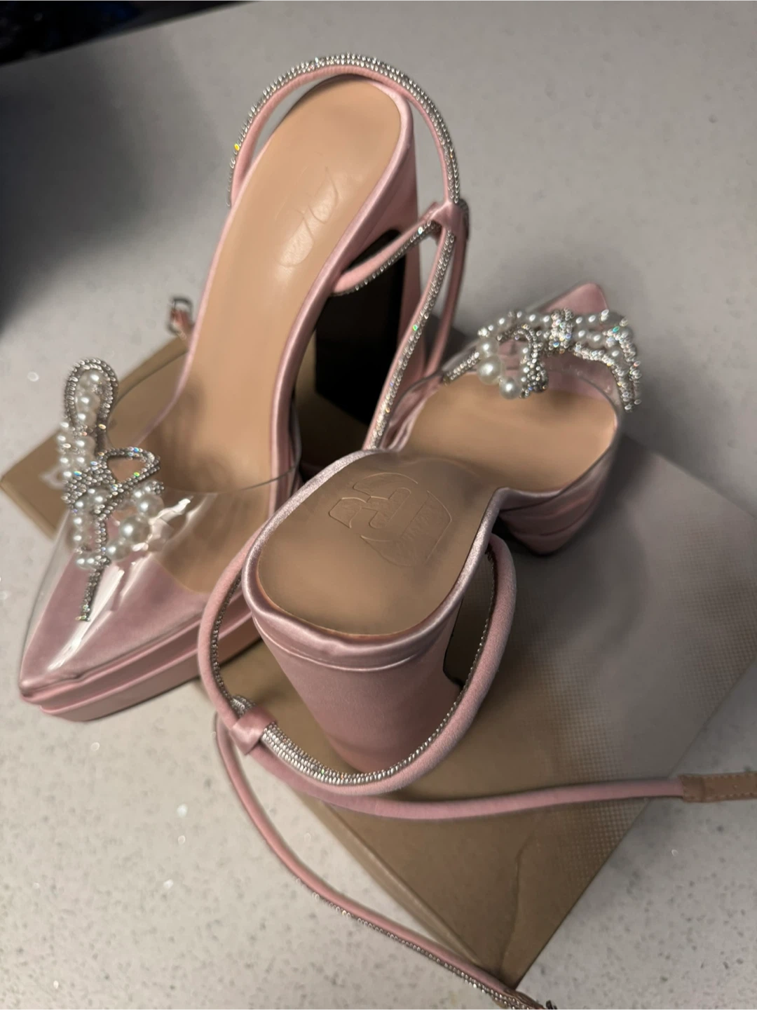 Pink Platform Heels with Pearl Detail