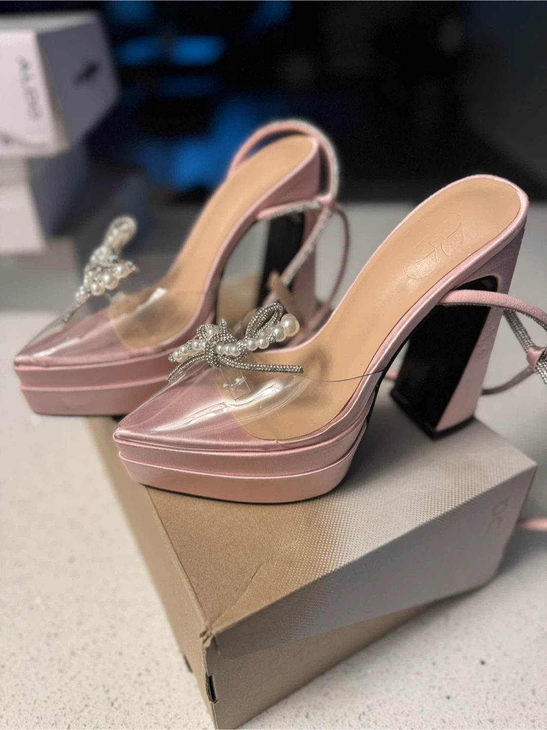 Pink Platform Heels with Pearl Detail - photo 3