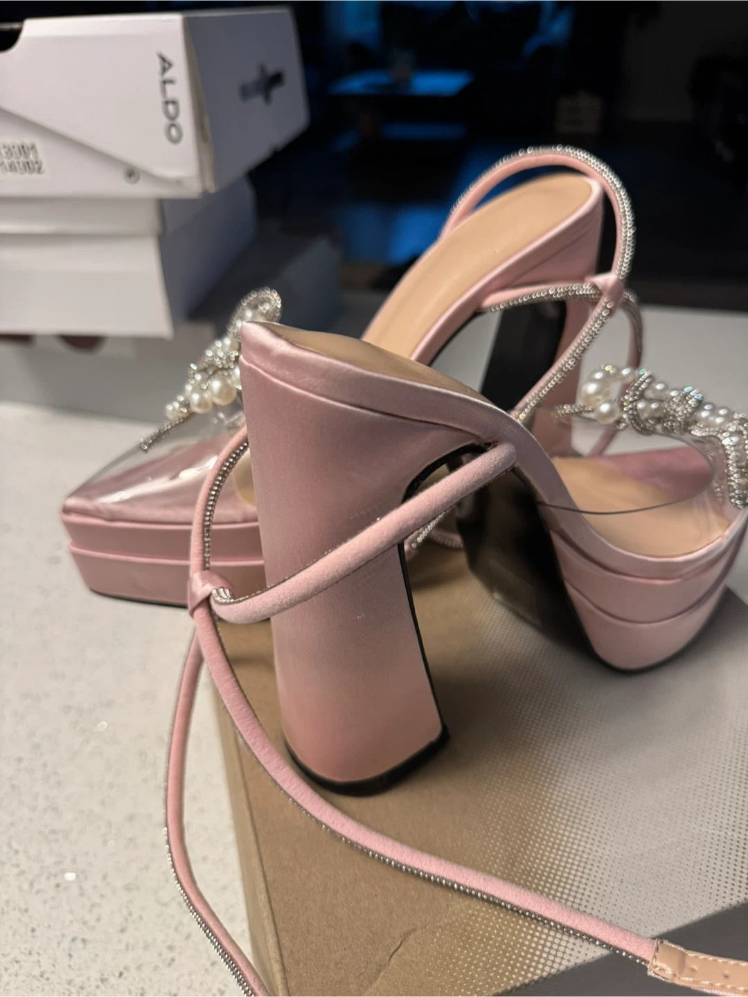 Pink Platform Heels with Pearl Detail - photo 2