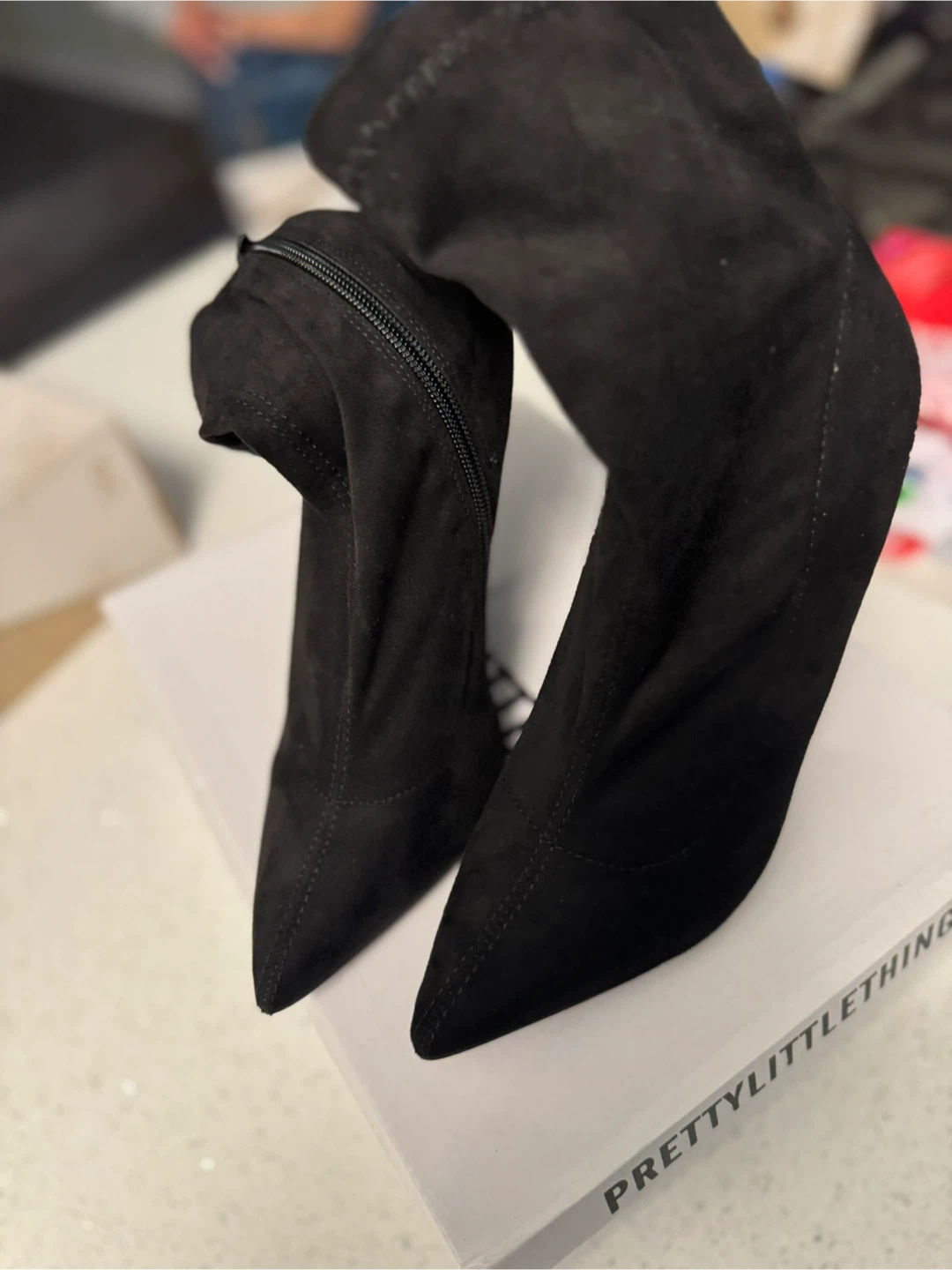 PrettyLittleThing Black Heeled Sock Boots - photo 2
