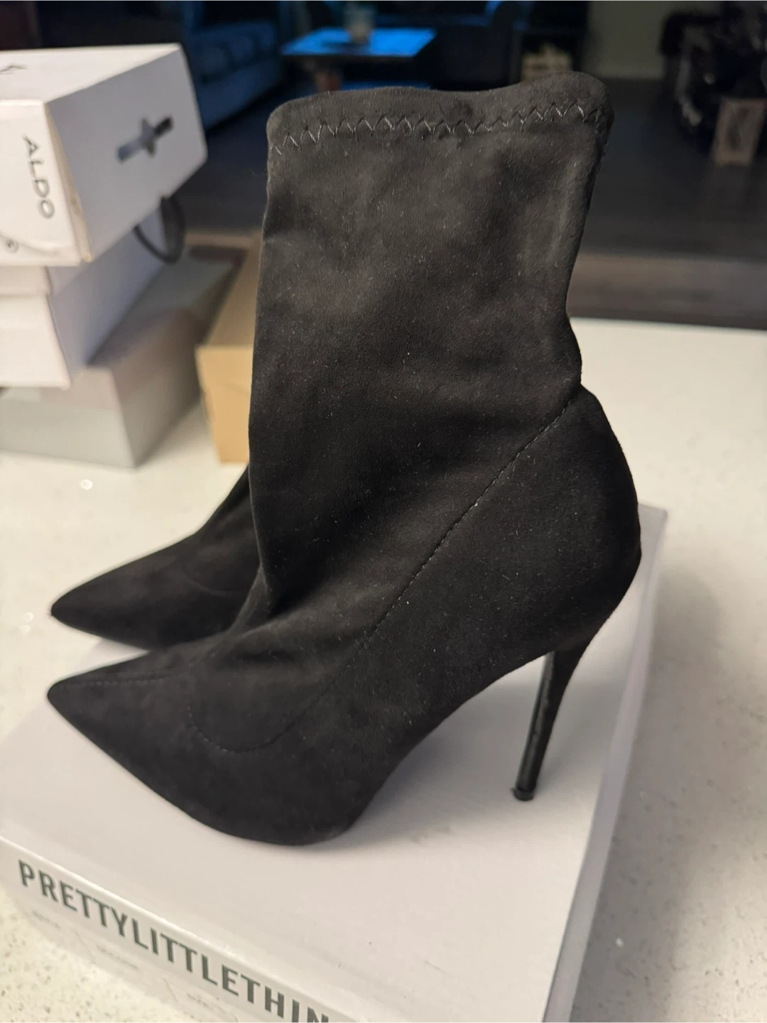PrettyLittleThing Black Heeled Sock Boots - photo 3