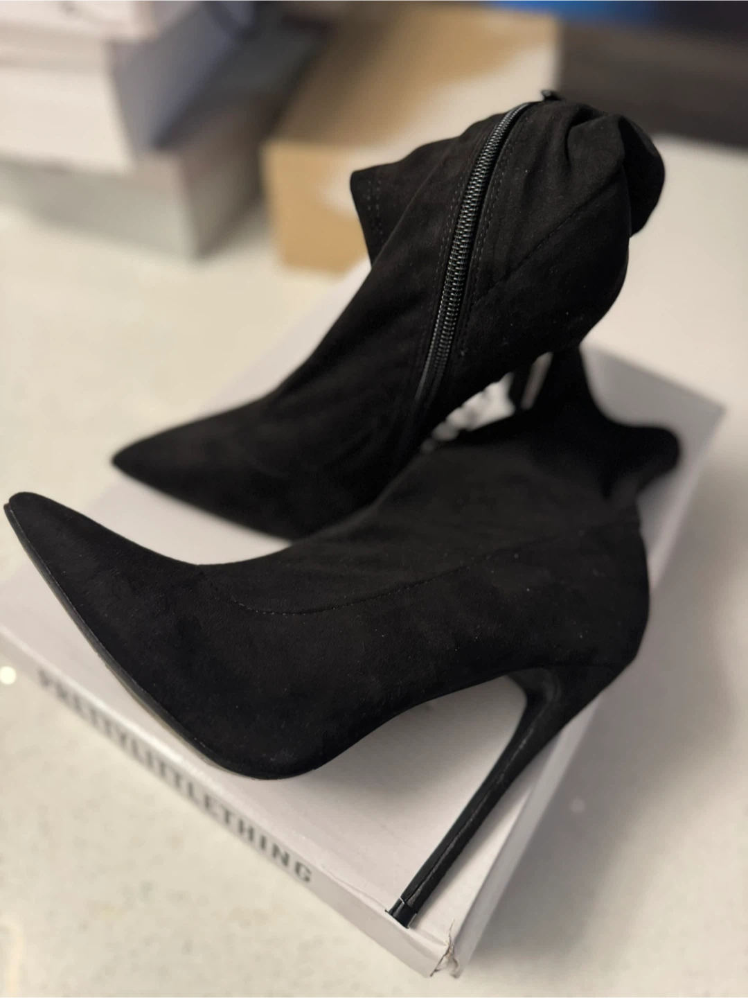 PrettyLittleThing Black Heeled Sock Boots