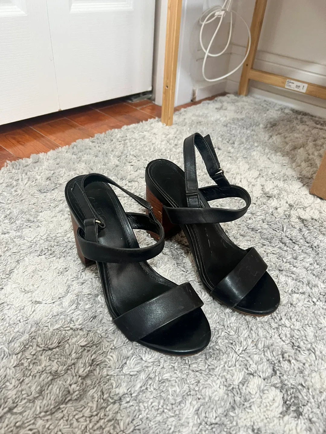 Aldo Black Heeled Sandals 6.5