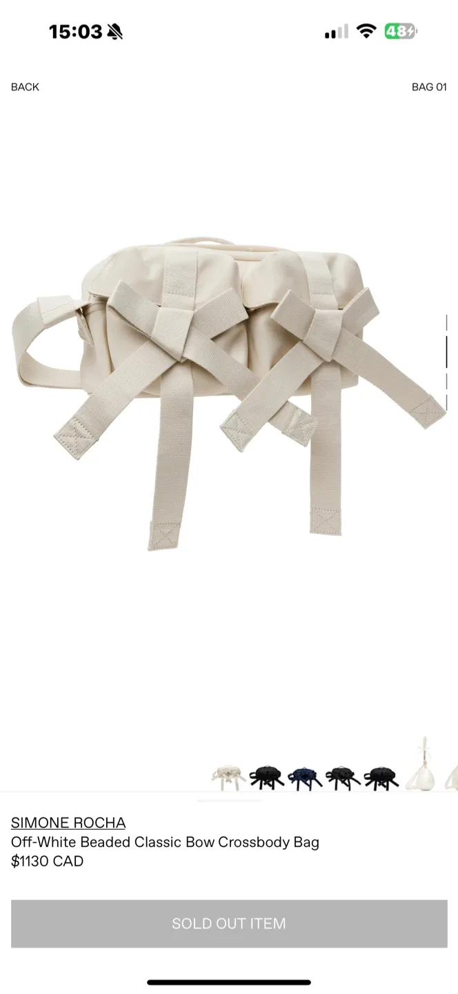 Simone Rocha Off-White Beaded Bow Crossbody Bag image indicator(2)