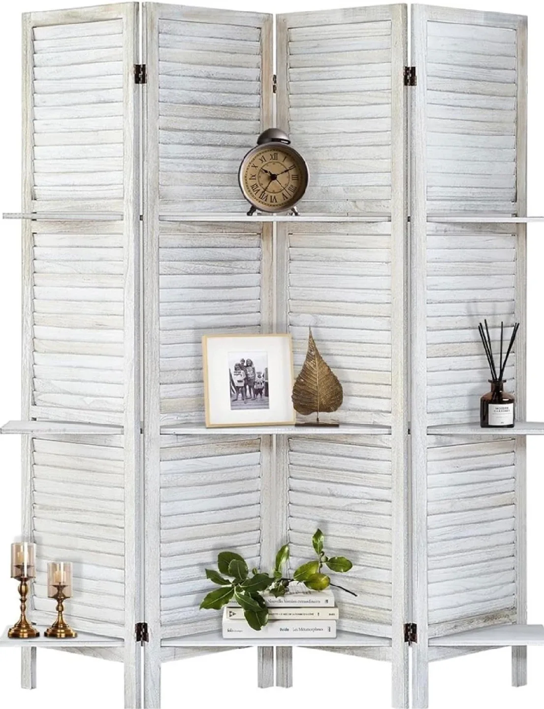 New in Box 4-Panels Room Divider w/ Shelves image indicator(5)