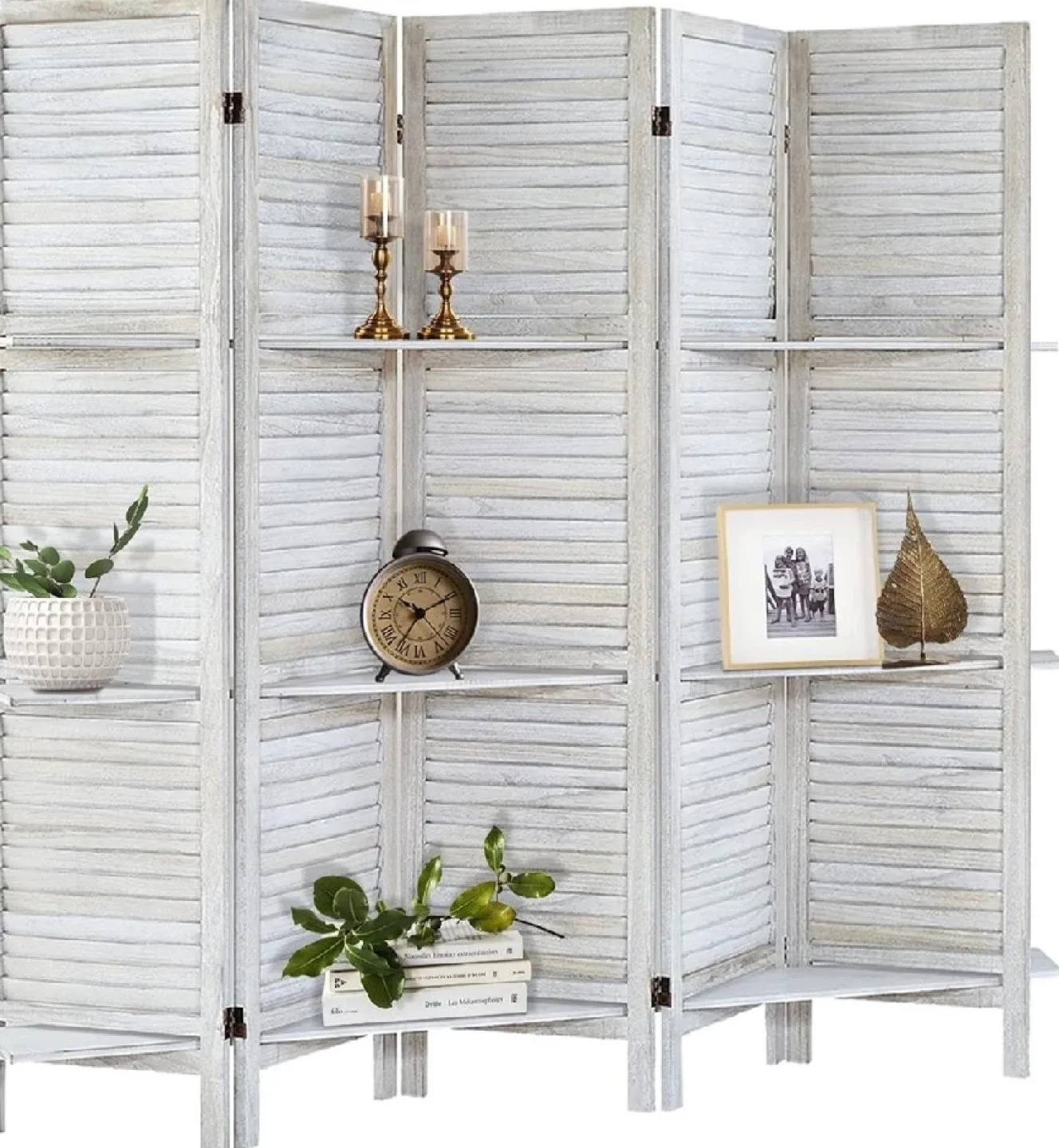 New in Box 5 Panels Room Divider w/ shelves image indicator(6)