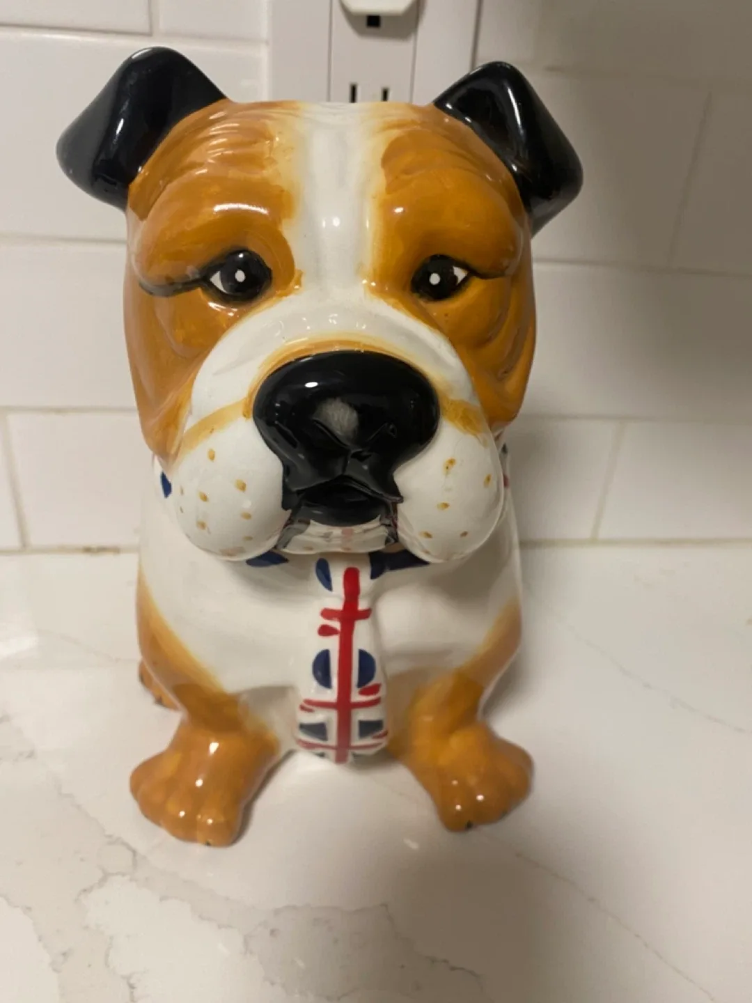 Bulldog Cookie Jar with Union Jack Collar
