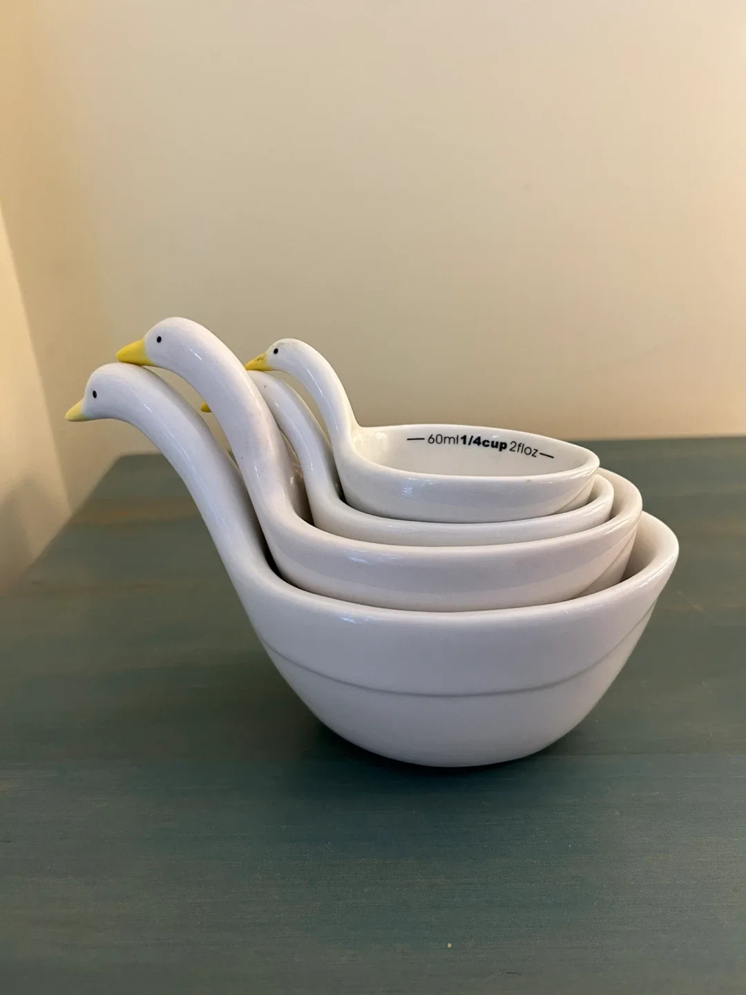 Anthropologie Biscuit Geese/Duck Ceramic Measuring Nesting Cups