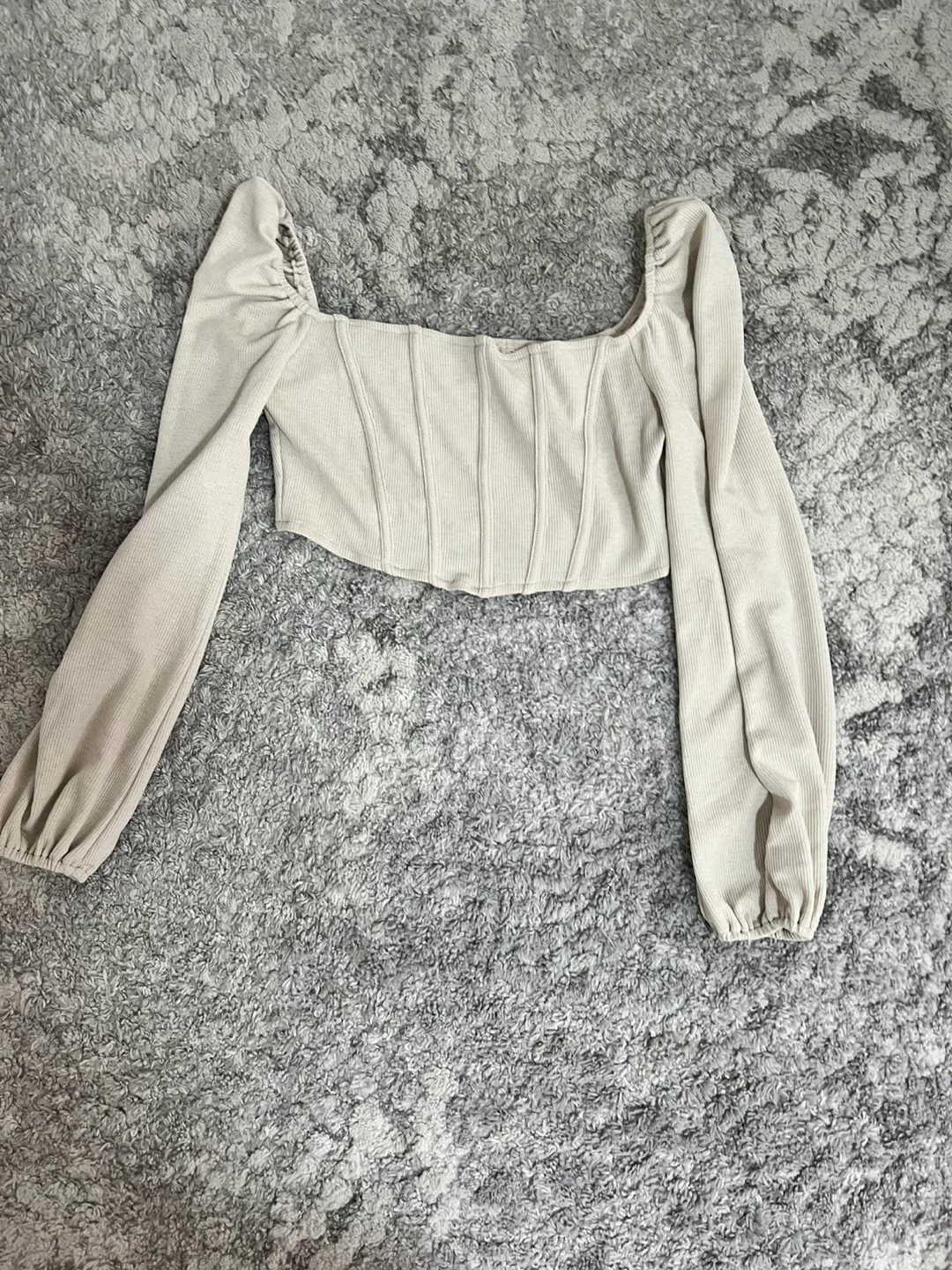 SHEIN Beige Long Sleeve Corset Crop Top - Size S