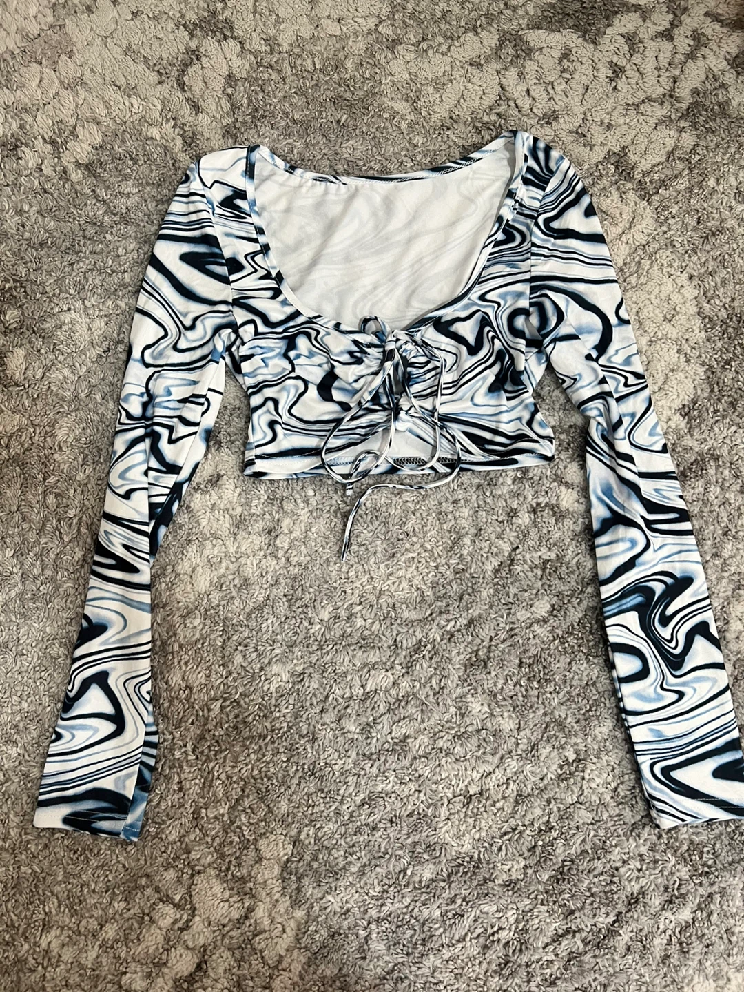 Shein Blue & White Swirl Crop Top - Size M