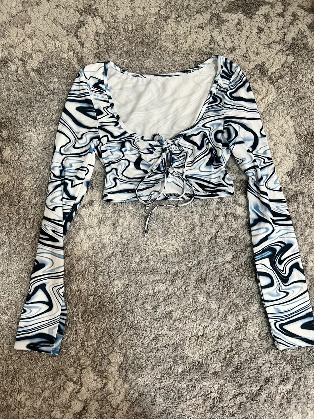 Shein Blue & White Swirl Crop Top - Size M