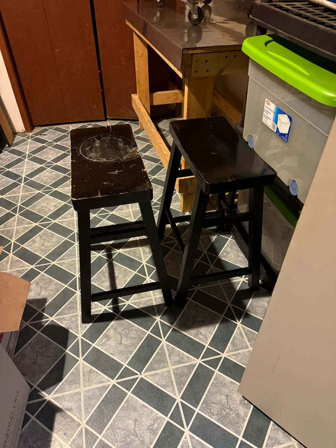 Set of 2 Black Wooden Stools